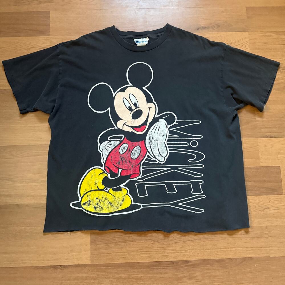 Vintage 90's Jacques Morét Black Mickey Mouse Crop Oversized Tee Shirt Sz XL VTG